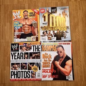 Vintage WWE Wrestling Magazine Lot of 4 The Rock Ric Flair John Cena Lesnar
